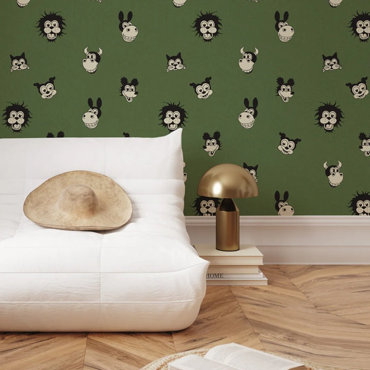 Annet Weelink vintage cartoon behang voor de kinderkamer groen jongenskamer 