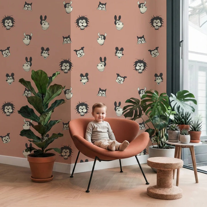Annet Weelink vintage cartoon behang voor de kinderkamer jongenskamer terra