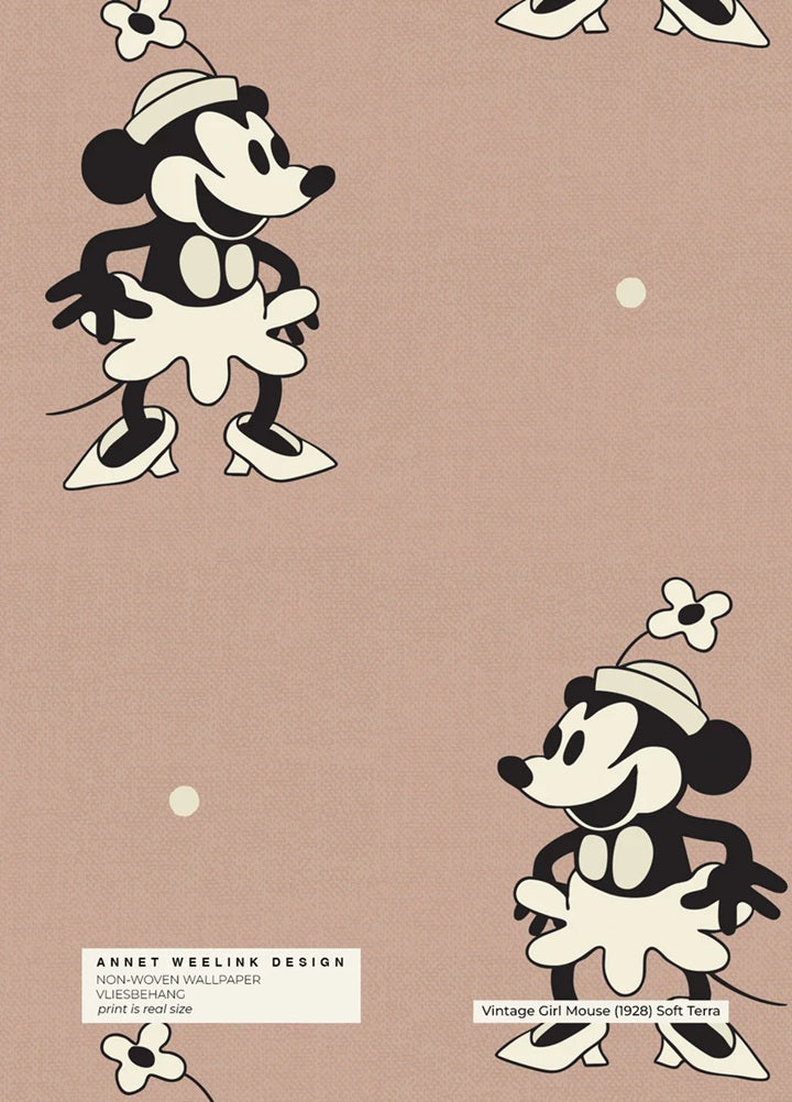 Annet Weelink Vintage cartoon kinderbehang voor meisjeskamer mini mouse terra