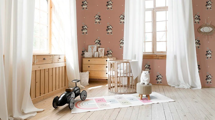 Annet Weelink Vintage cartoon kinderbehang voor meisjeskamer mini mouse terra