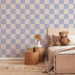 Annet Weelink behang voor de kinderkamer blokken checkers patroon blauw