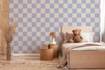 Annet Weelink behang voor de kinderkamer blokken checkers patroon blauw