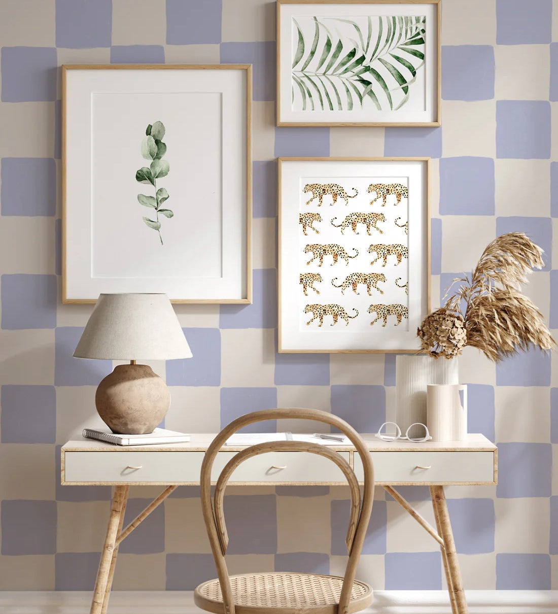 Annet Weelink behang voor de kinderkamer blokken checkers patroon blauw