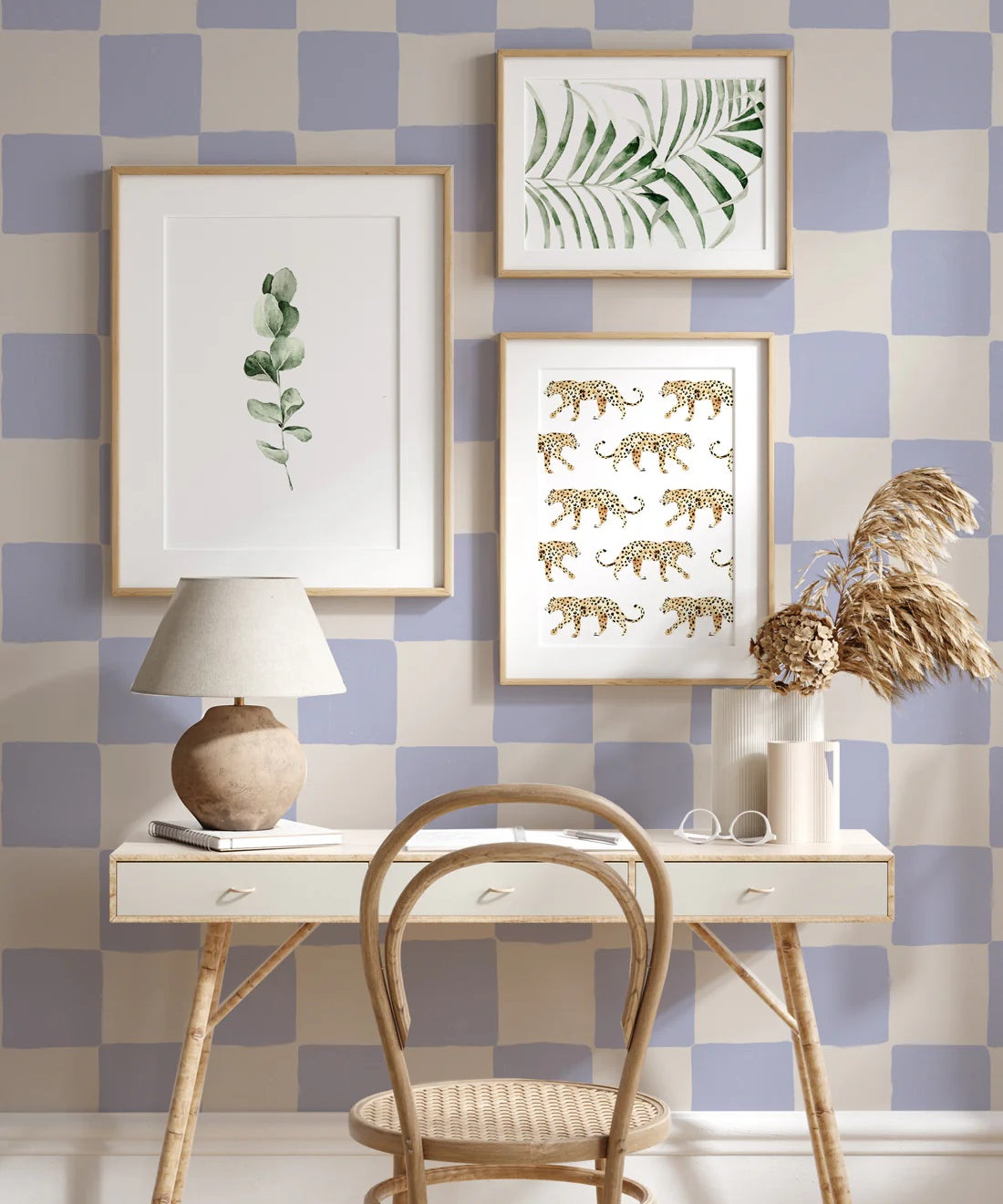Annet Weelink behang voor de kinderkamer blokken checkers patroon blauw