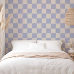 Annet Weelink behang voor de kinderkamer blokken checkers patroon blauw
