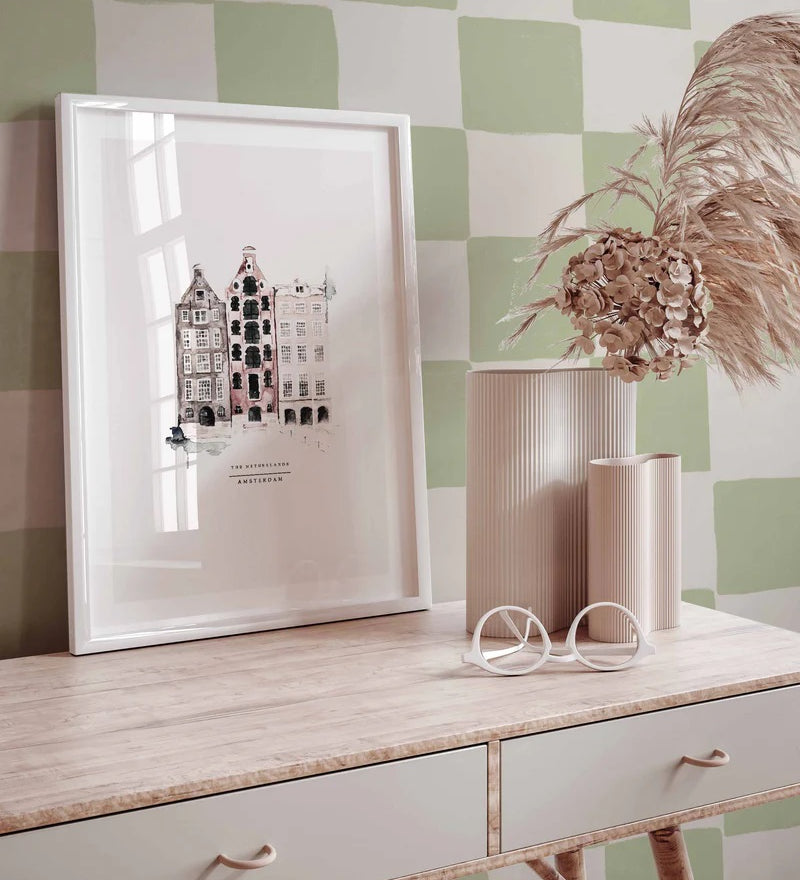 Annet Weelink blokken behang checker check mate groen kinderbehang