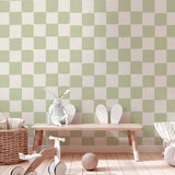 Annet Weelink blokken behang checker check mate groen kinderbehang