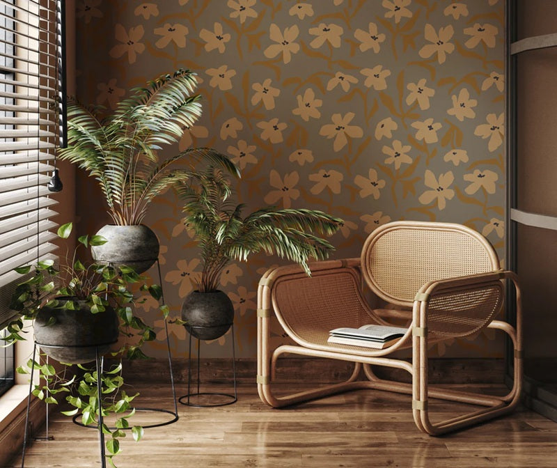 Petal Pop Annet weelink bloemen behang voor meisjeskamer lichtblauw oker