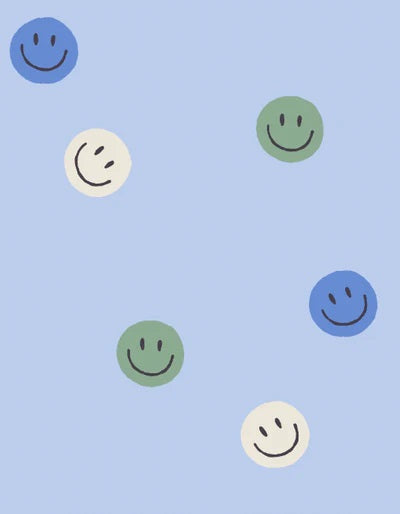 Annet Weelink smiley behang voor de kinderkamer blauw smiley wallpaper kidsroom blue