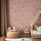 Smiley behang voor de kinderkamer van Annet Weelink Smiley wallpaper kidsroom terra
