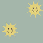 Smiley zonnetjes behang voor de kinderkamer van Annet Weelink off groen geel