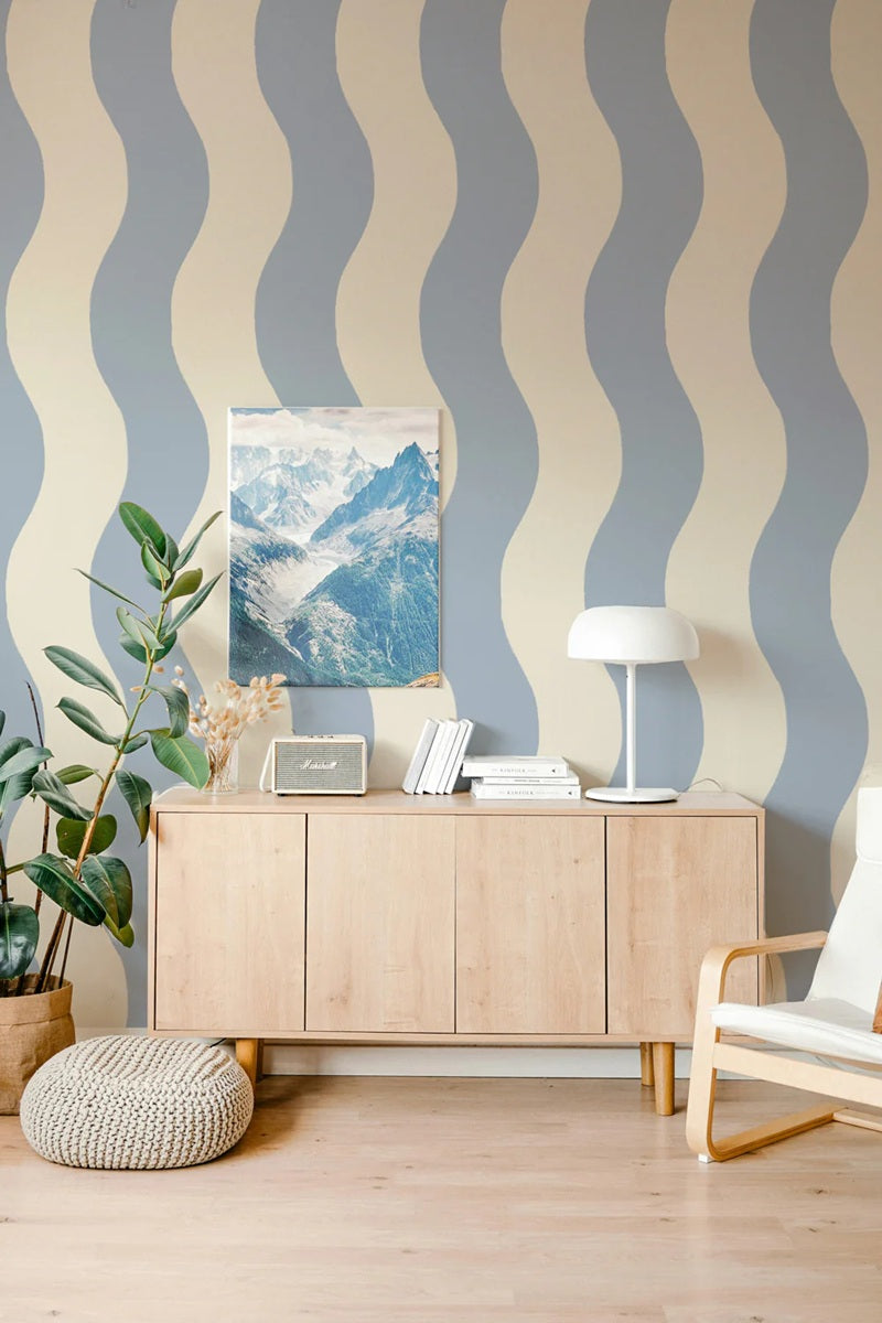 Annet Weelink Sway Stripe waves behang voor de kinderkamer lichtblauw jongenskamer meisjeskamer netutrale kinderkamer