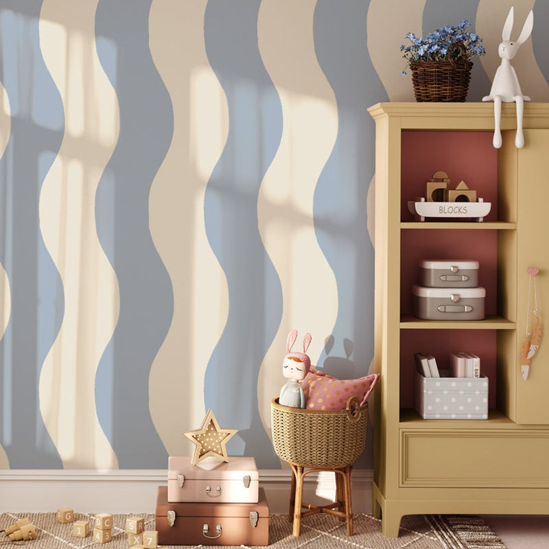 Annet Weelink Sway Stripe waves behang voor de kinderkamer lichtblauw jongenskamer meisjeskamer netutrale kinderkamer
