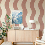 Annet Weelink Sway Stripe waves behang voor de kinderkamer terra roze meisjeskamer 
