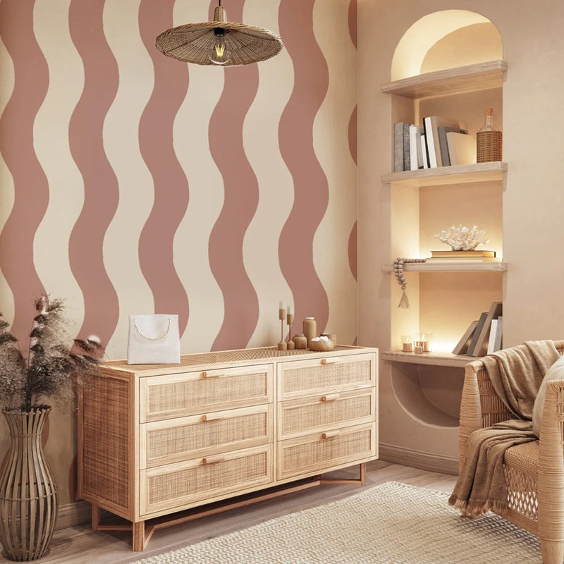 Annet Weelink Sway Stripe waves behang voor de kinderkamer terra roze meisjeskamer 