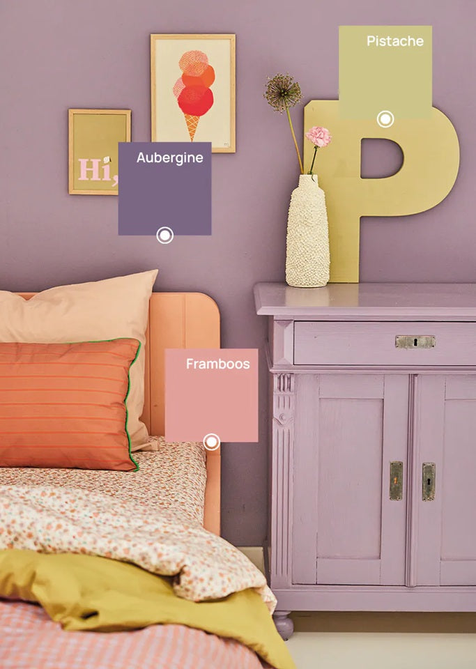 Aubergine paarse verf voor de kinderkamer bibelotte