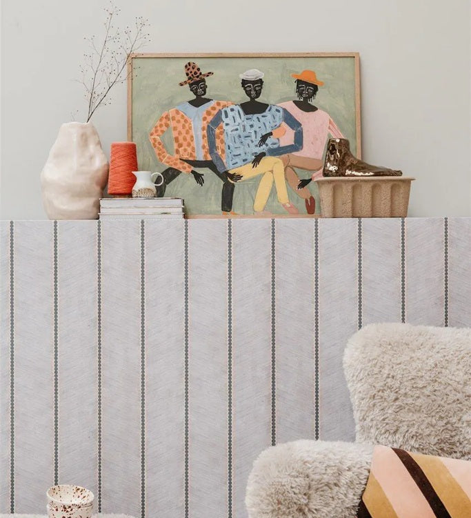 Bibelotte behang voor de kinderkamer Chevron strepen denim blauw