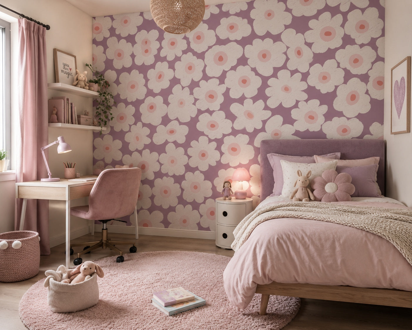Bloemen fotobehang kinderkamer meisjeskamer Bloom! Papr Walls mauve