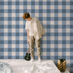 Blokken behang kinderkamer jongenskamer tienerkamer blauw donkerblauw