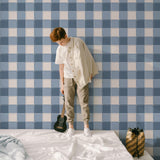 Blokken behang kinderkamer jongenskamer tienerkamer blauw donkerblauw