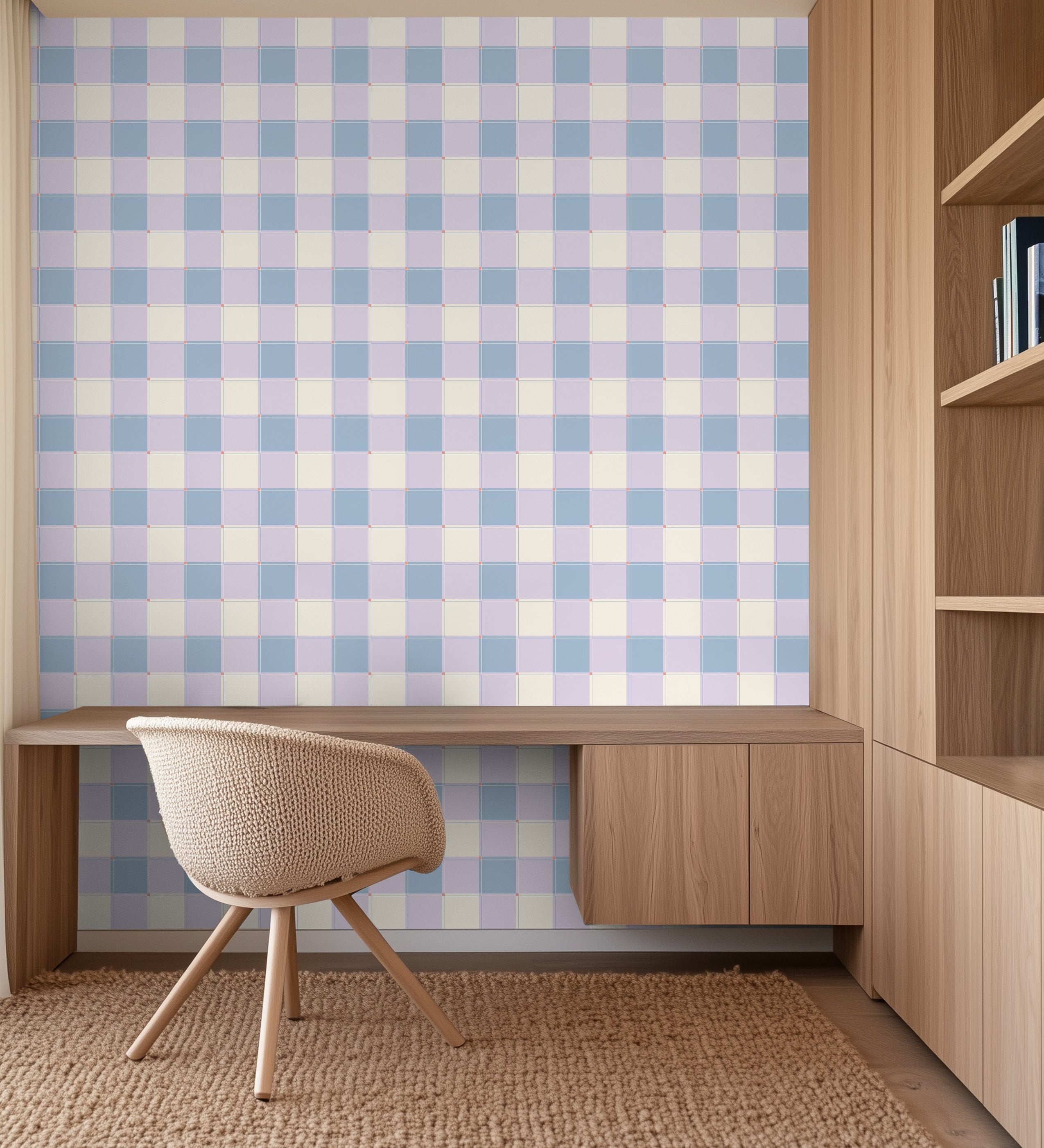 Blokken behang kinderkamer meisjeskamer tienerkamer lila lichtblauw 