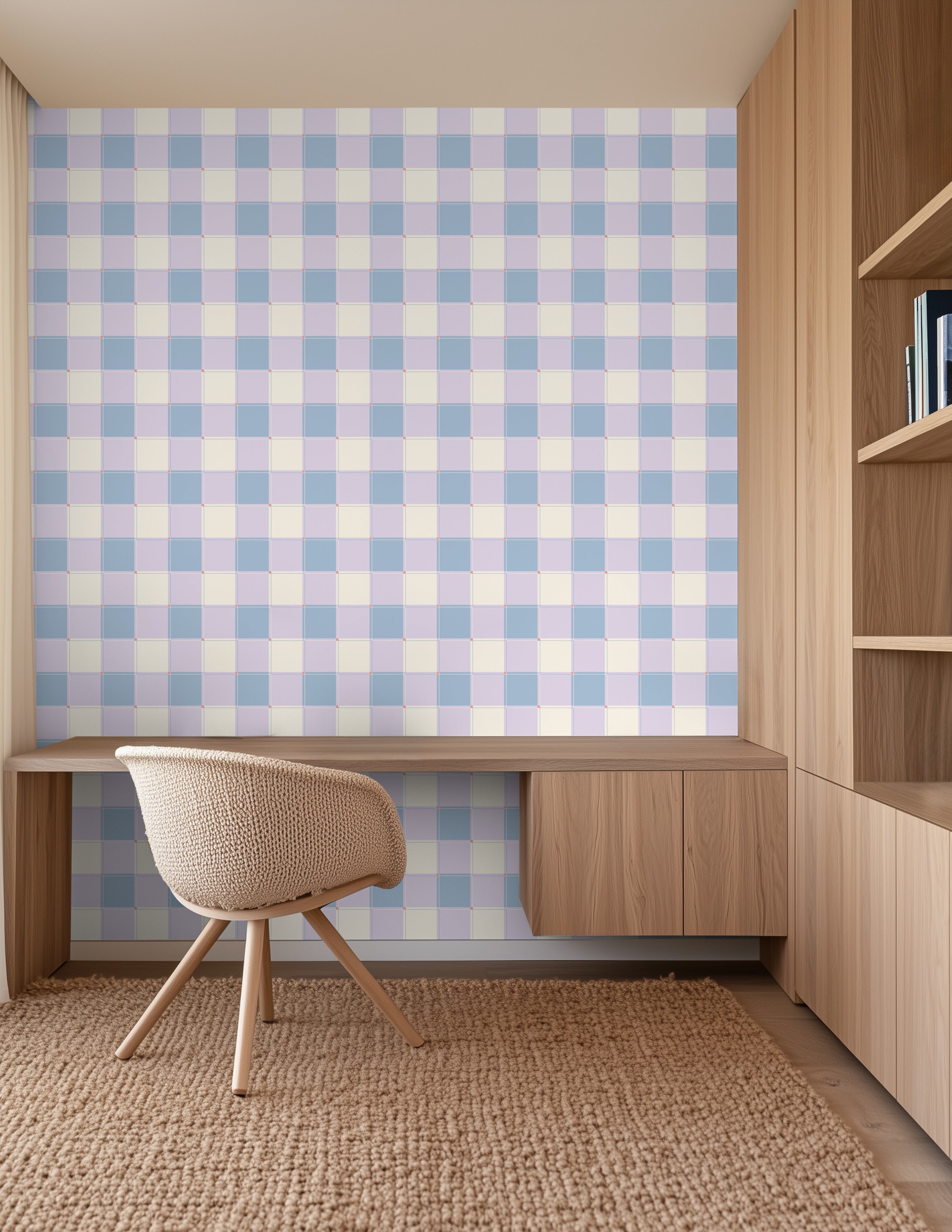 Blokken behang kinderkamer meisjeskamer tienerkamer lila lichtblauw 
