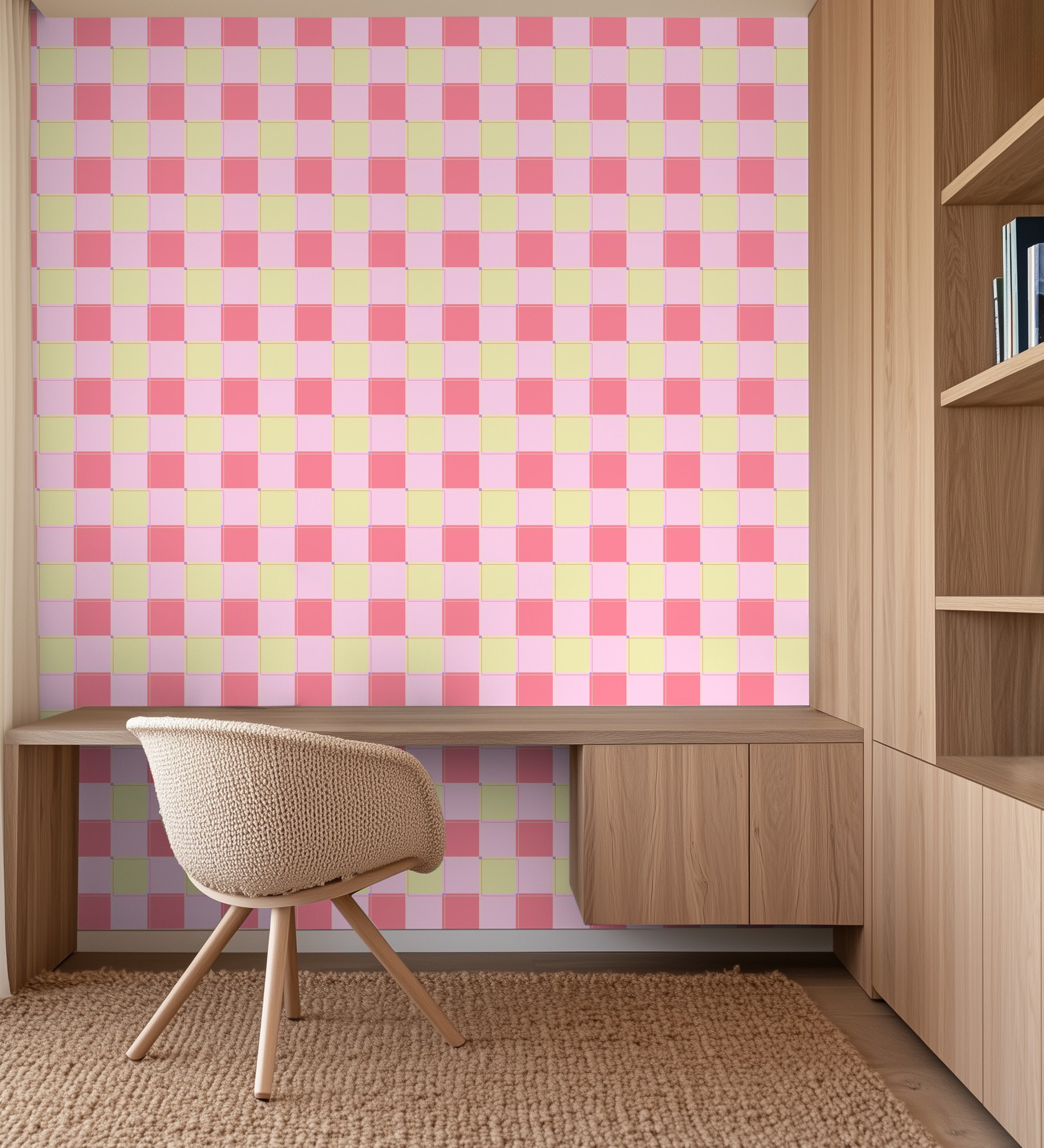 Blokken behang kinderkamer meisjeskamer tienerkamer roze geel