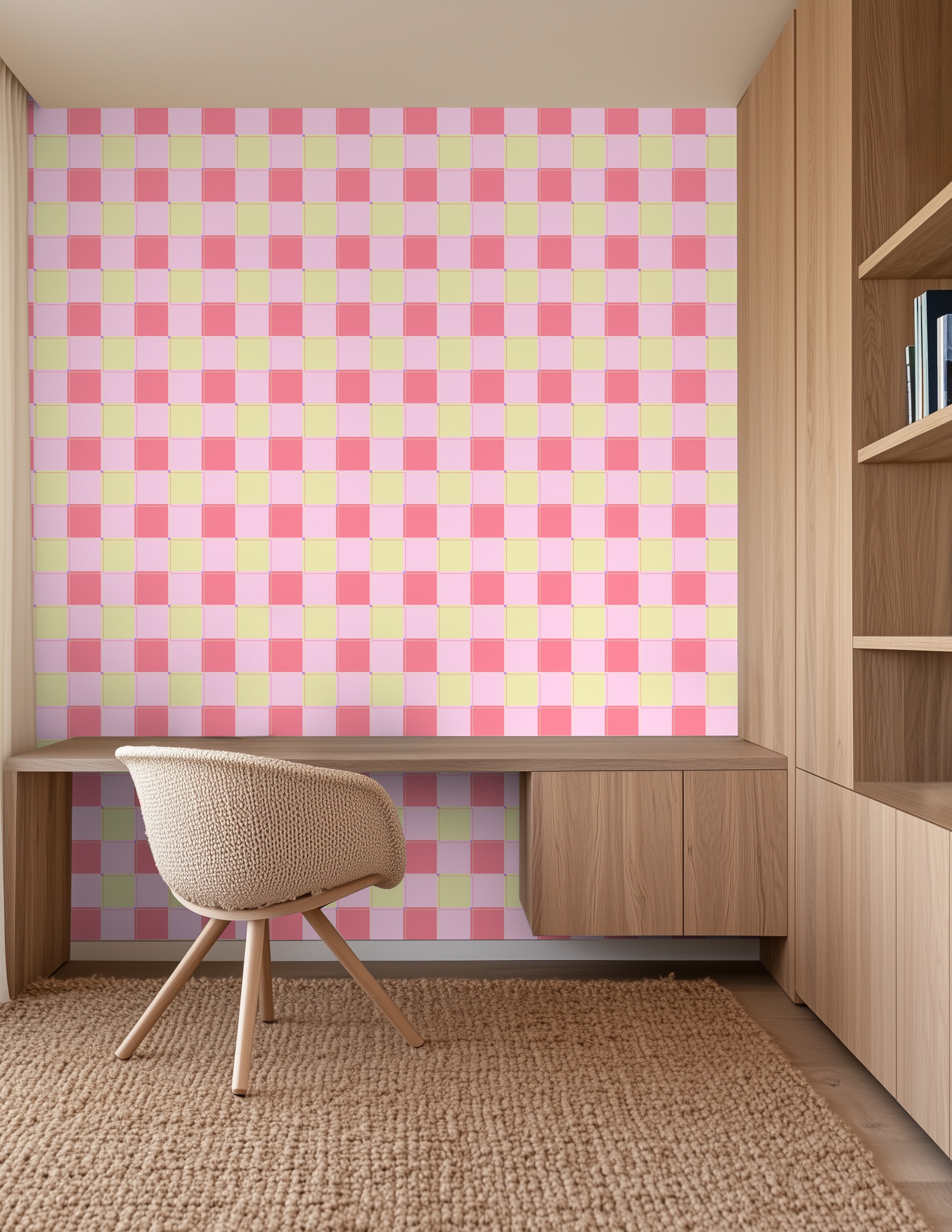 Blokken behang kinderkamer meisjeskamer tienerkamer roze geel