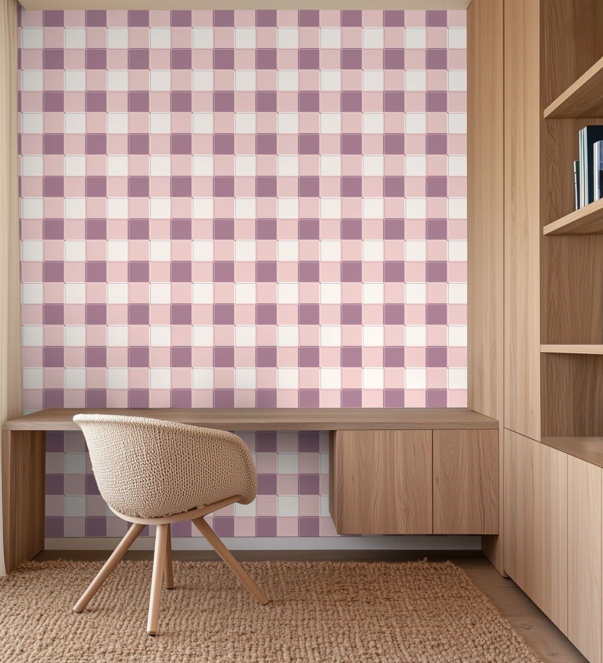 Blokken behang kinderkamer meisjeskamer tienerkamer roze mauve