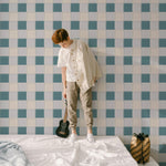 Blokken behang kinderkamer jongenskamer tienerkamer blauw teal