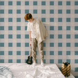 Blokken behang kinderkamer jongenskamer tienerkamer blauw teal