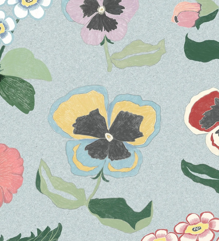 Borastapeter Astrid Wilson bloemen behang voor de kinderkamer Posy, lichtblauw