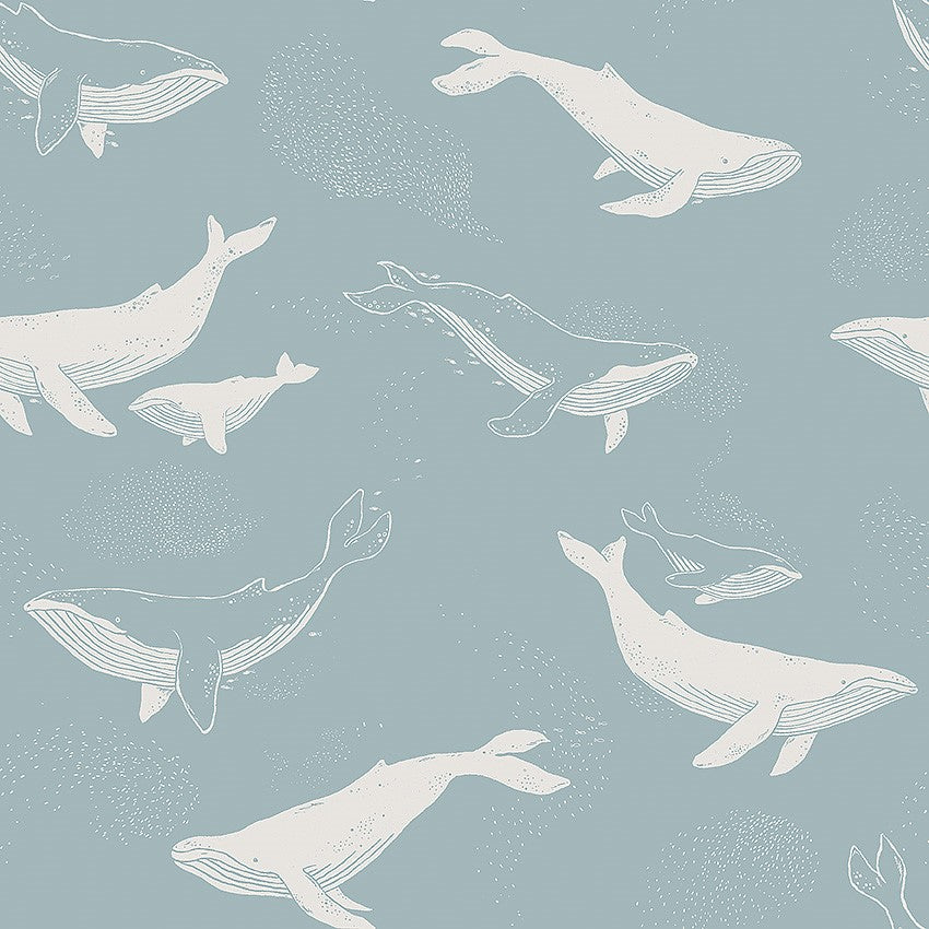 Borastapeter behang voor de jongenskamer whales walvissen blauw