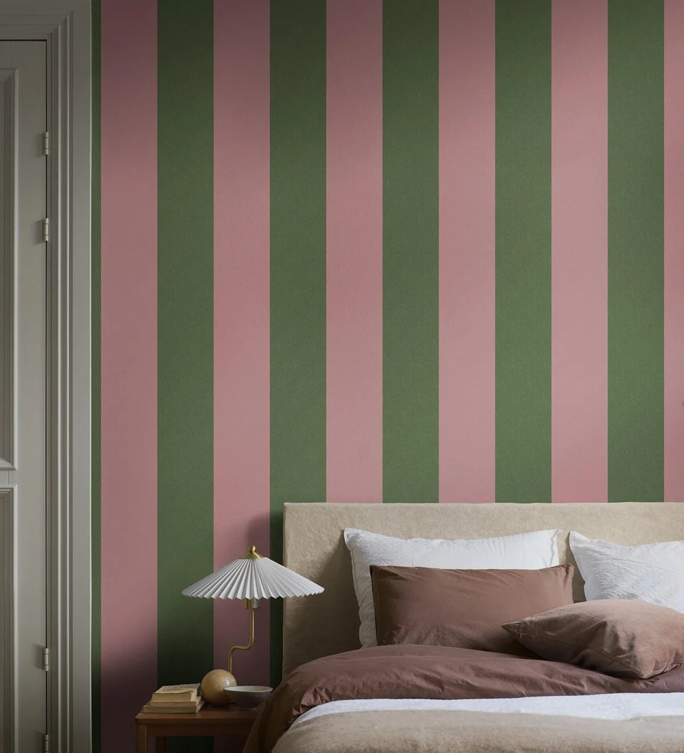Borastapeter m aatwerk strepen behang voor de meisjeskamer en tienerkamer roze groen
