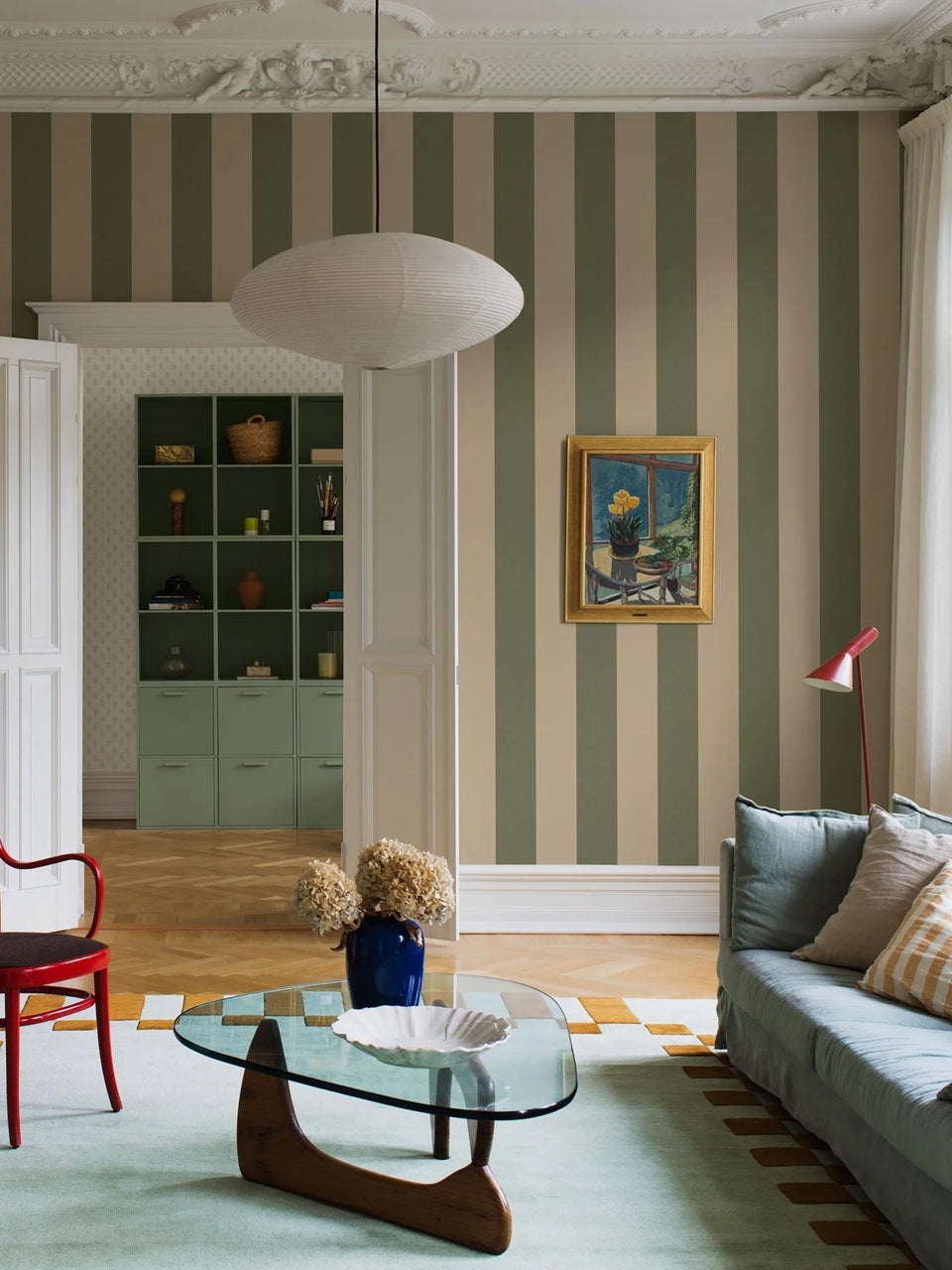 Borastapeter maatwerk strepen behang voor de jongenskamer meisjeskamer neutrale kinderkamer en tienerkamer offwhite groen 9797W
