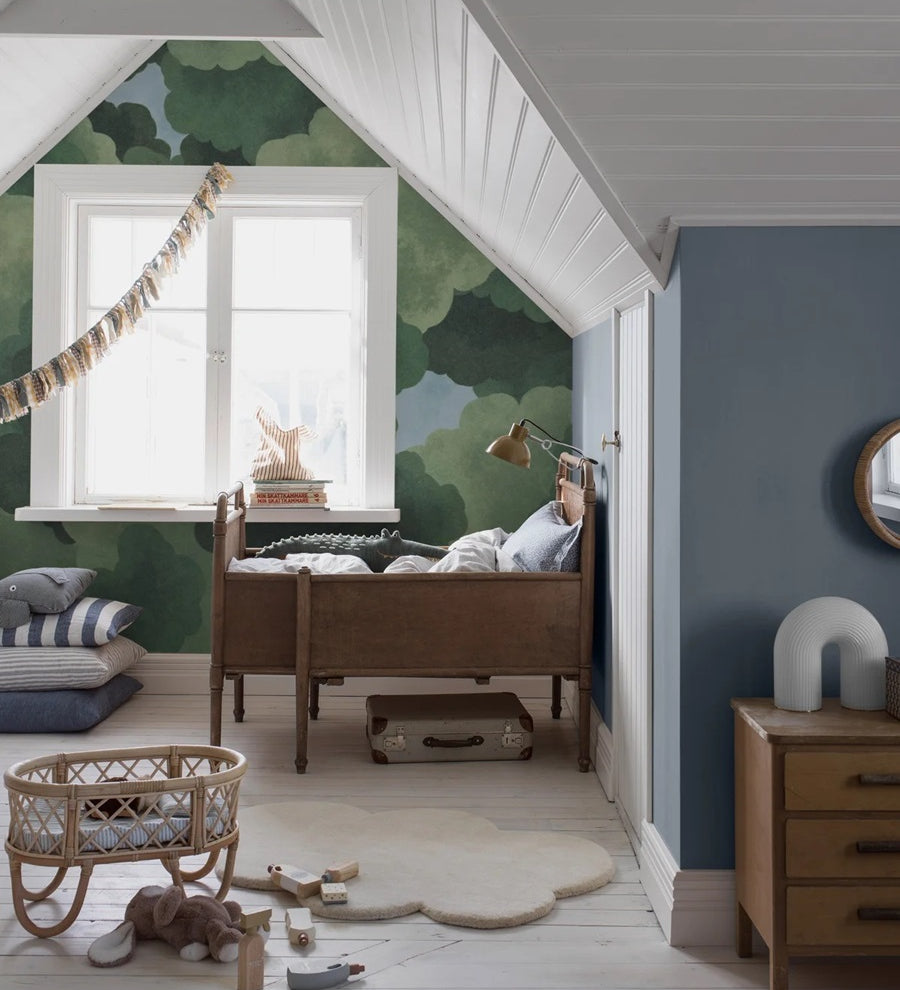 borastapeter under the trees behang kinderkamer groen bos behang