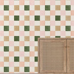 Checkmate geblokt behang voor de kinderkamer en tienerkamer meisjes roze groen bruin creative lab amsterdam