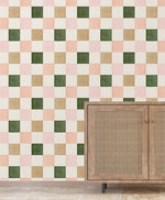 Checkmate geblokt behang voor de kinderkamer en tienerkamer meisjes roze groen bruin creative lab amsterdam