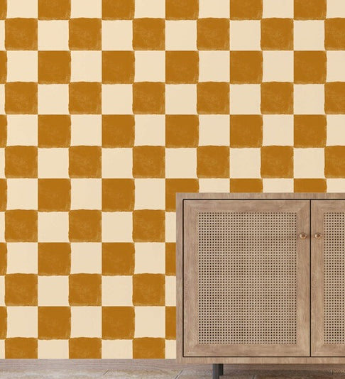 Checkmate geblokt behang voor kinderkamer en tienerkamer bruin beige creative lab amsterdam