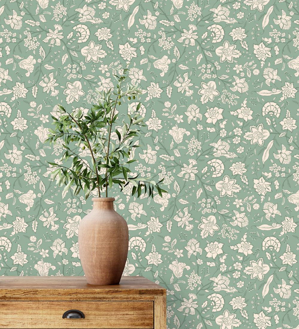 Days of Bloom bloemen behang voor de kinderkamer In Bloom Laurie mintgroen