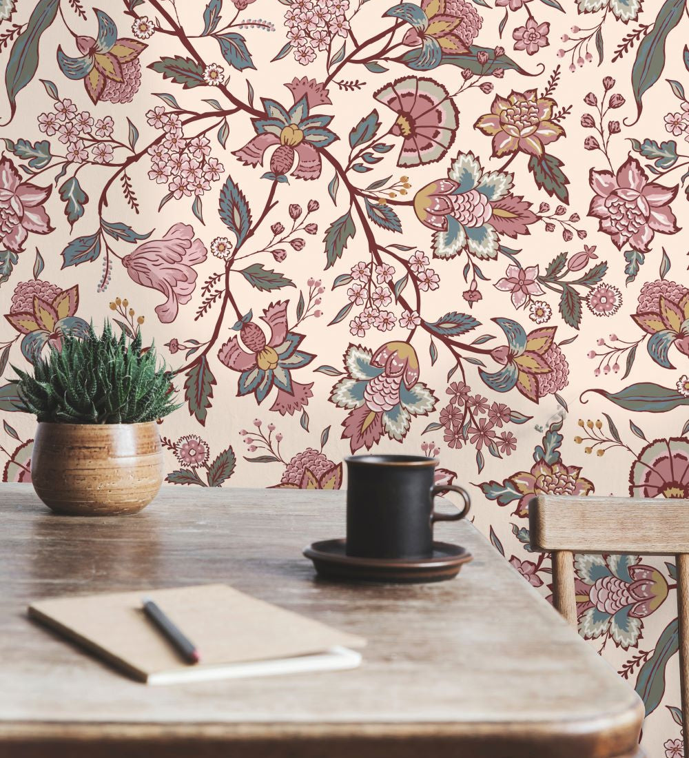 Days of Bloom bloemen behang voor de kinderkamer In Bloom Lidy roze blauw