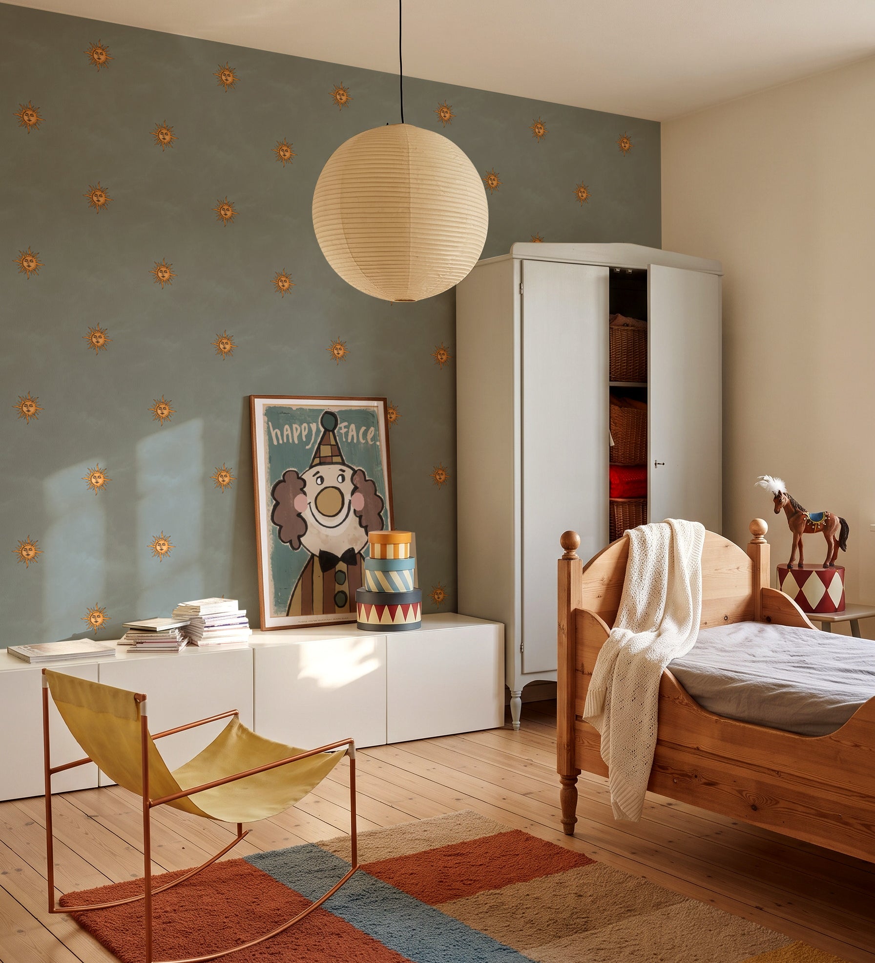 Dekornik Classic Sun Blue zonnen behang jongenskamer meisjeskamer neutrale kinderkamer babykamer blauw