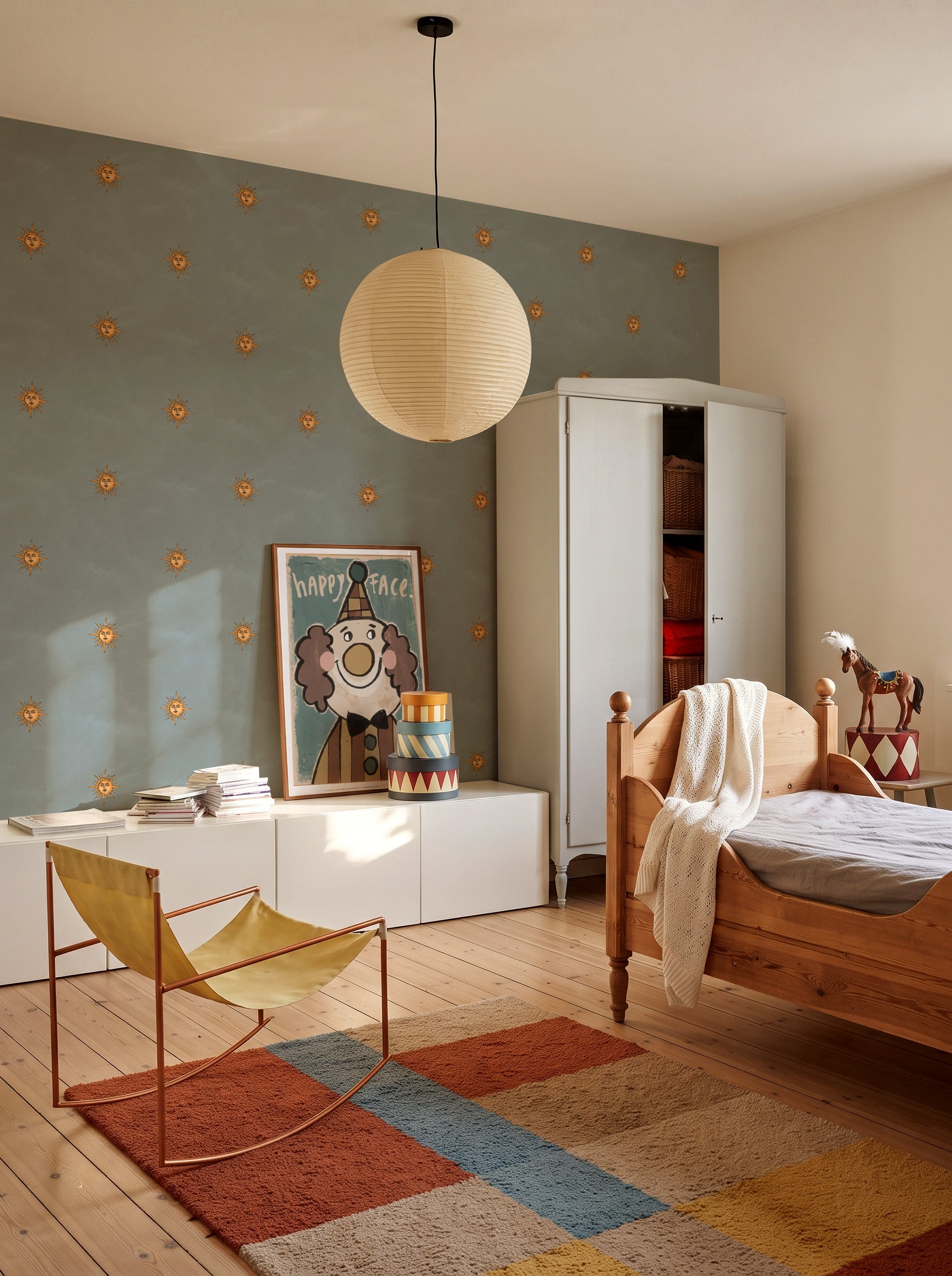 Dekornik Classic Sun Blue zonnen behang jongenskamer meisjeskamer neutrale kinderkamer babykamer blauw