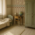 Dekornik Nostalgia gestreept behang voor de kinderkamer jongenskamer neutrale kinderkamer. beige blauw groen bruin