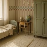 Dekornik Nostalgia gestreept behang voor de kinderkamer jongenskamer neutrale kinderkamer. beige blauw groen bruin