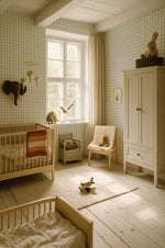 Dekornik geruit behang kinderkamer jongenskamer meisjeskamer babykamer neutrale kinderkamer blauw creme