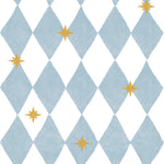 Dekornik French Diamonds with stars geruit behang met sterren meisjeskamer lichtblauw