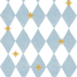 Dekornik French Diamonds with stars geruit behang met sterren meisjeskamer lichtblauw