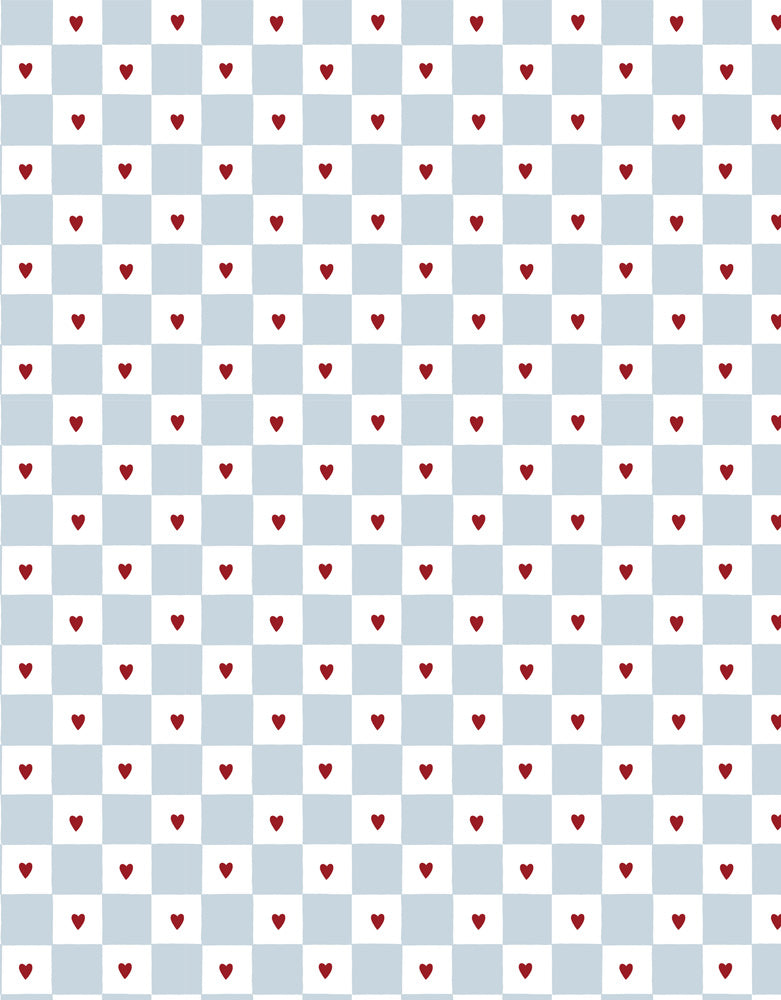 Dekornik french hearts check geblokt behang blauw meisjeskamer