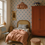 Dekornik french hearts check geblokt behang blauw meisjeskamer